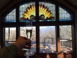 wine toast to beautiful stained glass