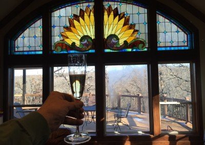 wine toast to beautiful stained glass