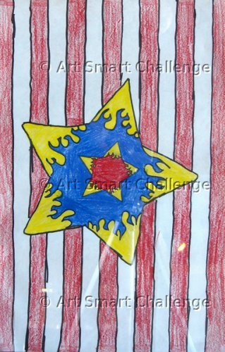 Star in front of red stripes - Stained glass design