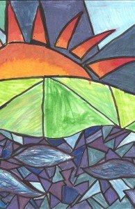 sun rays over grassfields stained glass