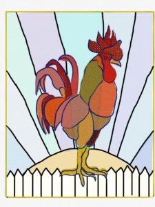 rooster on fence - Tulsa Stained Glass